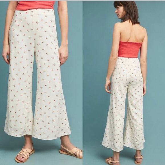 ANTHROPOLOGIE | Feather Bone | Talese Wide Leg Cherry Print Pants | Size 4 - Picture 2 of 9